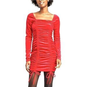 Wild Fable Long Sleeve Ruched Red Velvet Bodycon Dress Size M -